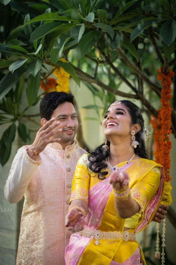 Baby Pink Banarasi Soft Silk Saree with Contrast Yellow Zari Border and Gold Pallu  in Surat