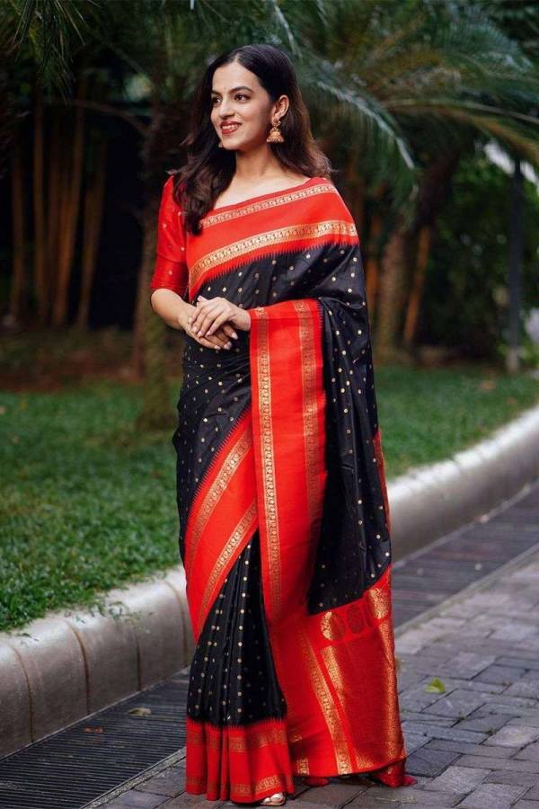 Banarasi Soft Silk Saree with Golden Heavy Pallu and Floral Butta Design  in Surat