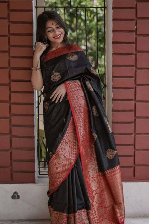 Banarasi Soft Silk Saree with Golden Heavy Pallu and Floral Butta Design  in Surat