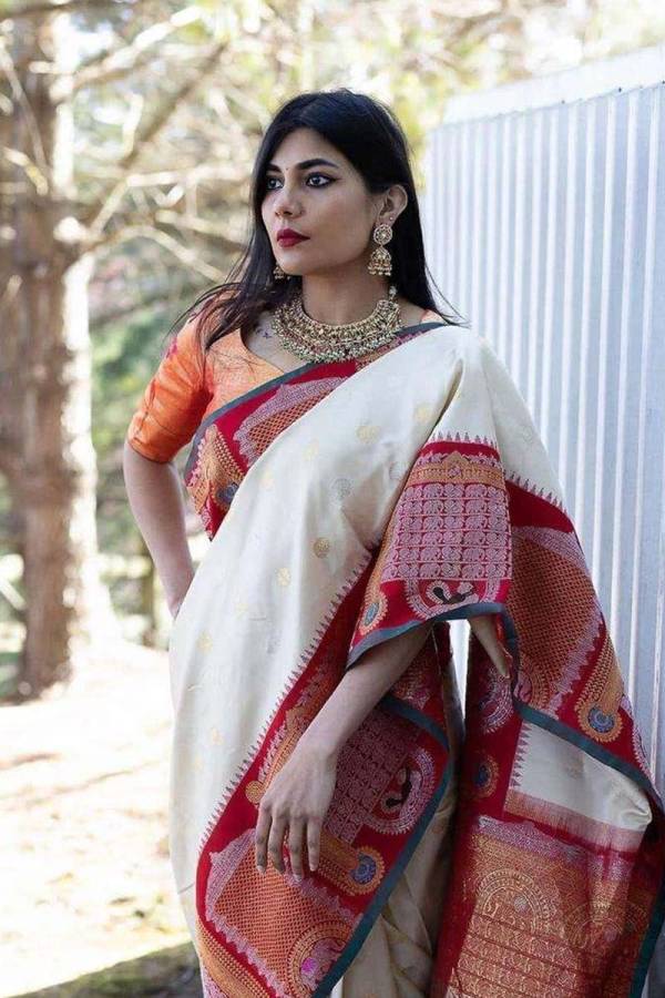 Banarasi Splendor Handcrafted Silk Saree with Intricate Floral and Zari Weaving Saree  in Surat