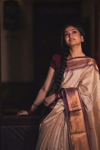 Beige Gold Banarasi Soft Silk Saree with Maroon Brocade Border and Contrast Pallu  in Surat video 1