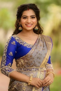 Beige Gold Soft Lichi Silk Saree with Violet Jacquard Border and Running Jacquard Blouse  in Surat