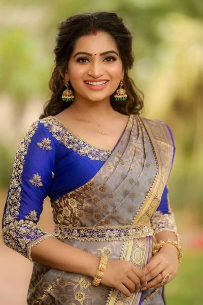 Beige Gold Soft Lichi Silk Saree with Violet Jacquard Border and Running Jacquard Blouse in Surat