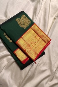 Big Gold Butta Banarasi Soft Silk Saree with Contrast Pallu in Black, Green and Wine  in Surat