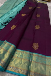 Big Gold Butta Banarasi Soft Silk Saree with Contrast Pallu in Black, Green and Wine  in Surat