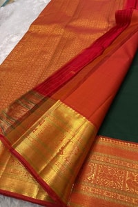 Big Gold Butta Banarasi Soft Silk Saree with Contrast Pallu in Black, Green and Wine  in Surat