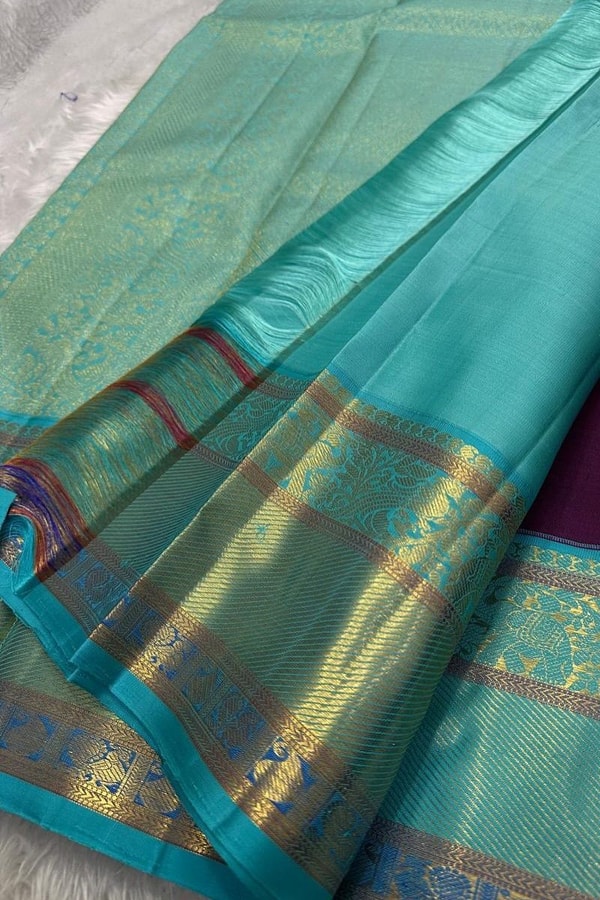 Big Gold Butta Banarasi Soft Silk Saree with Contrast Pallu in Black, Green and Wine  in Surat
