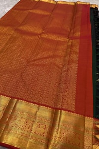 Big Gold Butta Banarasi Soft Silk Saree with Contrast Pallu in Black, Green and Wine  in Surat