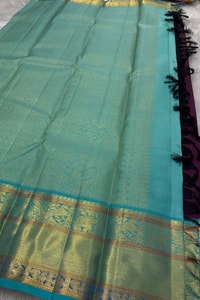 Big Gold Butta Banarasi Soft Silk Saree with Contrast Pallu in Black, Green and Wine  in Surat