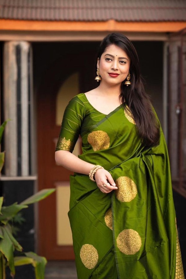 Big Gold Coin Butti Banarasi Soft Silk Saree with Brocade Pallu in Six Festive Shades  in Surat