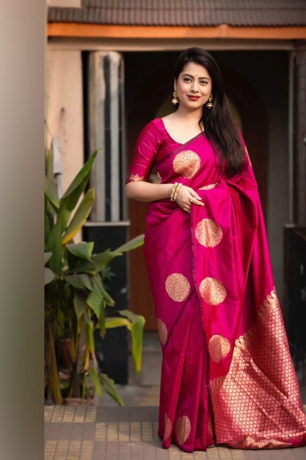 Big Gold Coin Butti Banarasi Soft Silk Saree with Brocade Pallu in Six Festive Shades  in Surat