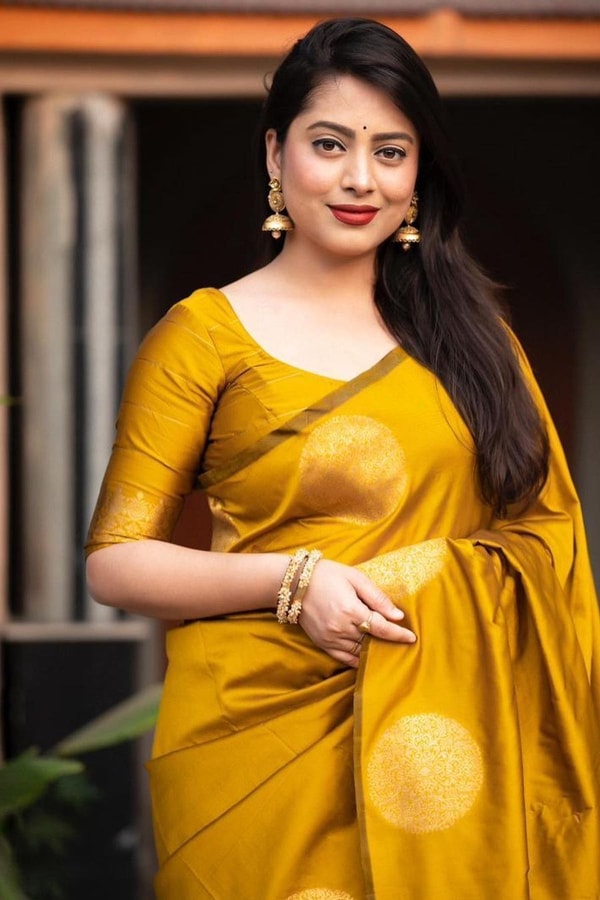 Big Gold Coin Butti Banarasi Soft Silk Saree with Brocade Pallu in Six Festive Shades  in Surat