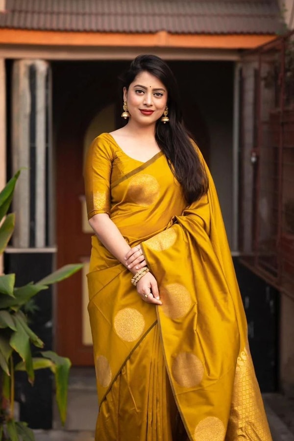 Big Gold Coin Butti Banarasi Soft Silk Saree with Brocade Pallu in Six Festive Shades  in Surat