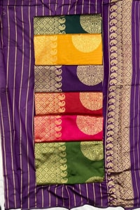 Big Gold Coin Butti Banarasi Soft Silk Saree with Brocade Pallu in Six Festive Shades  in Surat