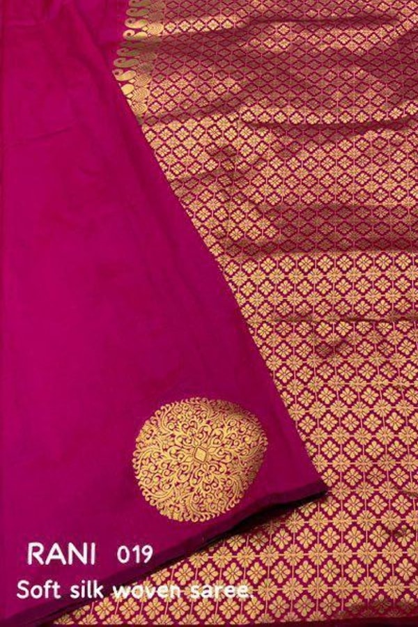 Big Gold Coin Butti Banarasi Soft Silk Saree with Brocade Pallu in Six Festive Shades  in Surat