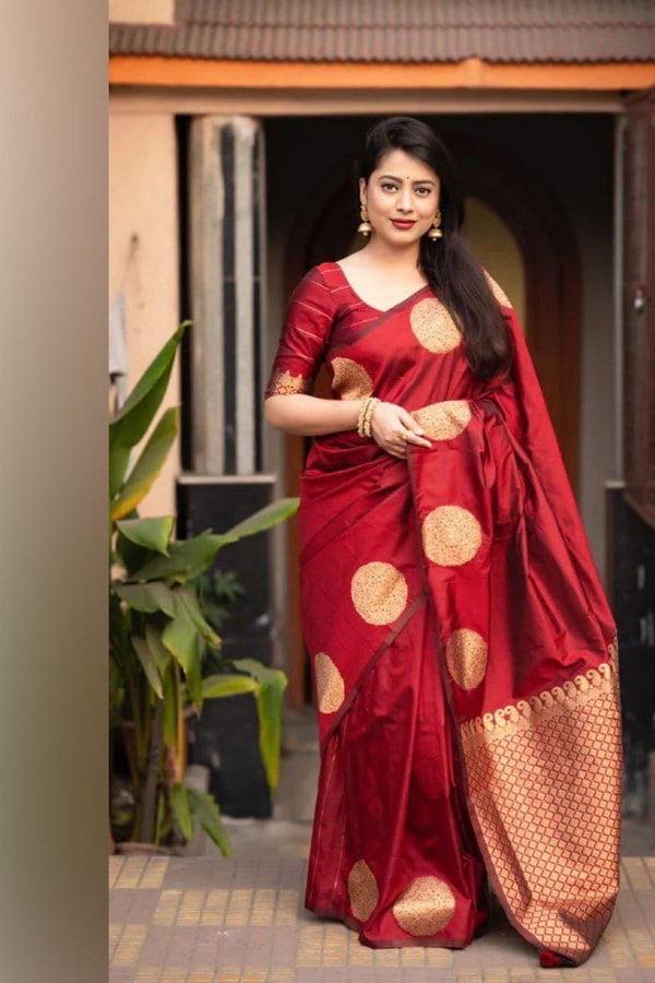 Big Gold Coin Butti Banarasi Soft Silk Saree with Brocade Pallu in Six Festive Shades  in Surat