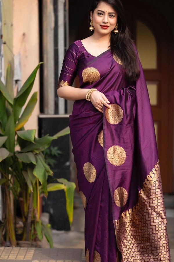 Big Gold Coin Butti Banarasi Soft Silk Saree with Brocade Pallu in Six Festive Shades  in Surat