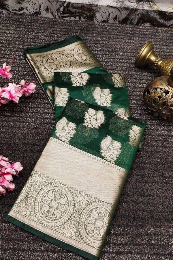 Big Zari Butta Border with Allover Zari Buti Weaving Organza  Light Weight Fabric Saree  in Surat
