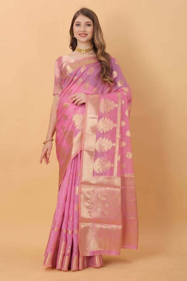Big Zari Butta Border with Allover Zari Buti Weaving Organza Saree  in Surat