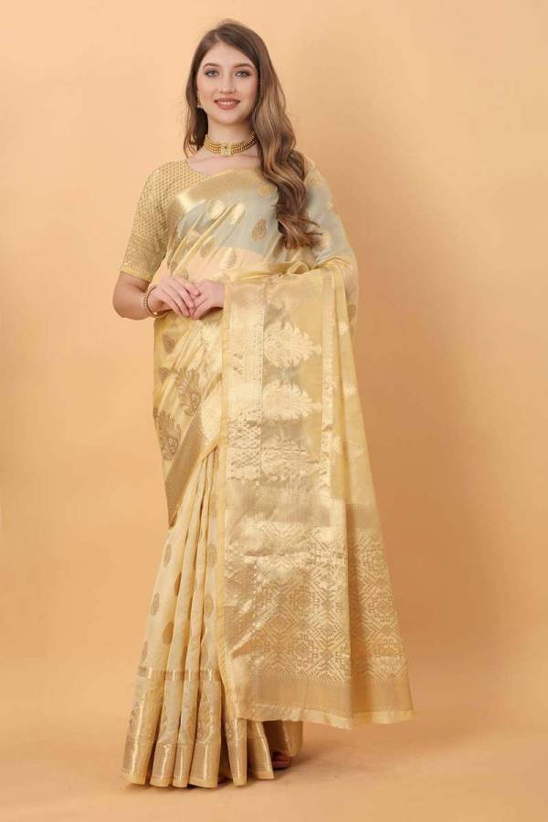 Big Zari Butta Border with Allover Zari Buti Weaving Organza Saree  in Surat