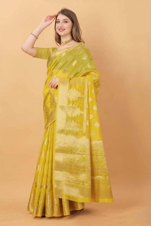 Big Zari Butta Border with Allover Zari Buti Weaving Organza Saree  in Surat