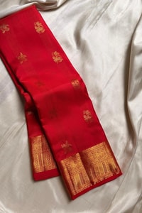 Bird Butta Banarasi Soft Silk Saree with Broad Gold Zari Border and Rich Pallu in Red and Wine  in Surat