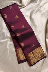 Bird Butta Banarasi Soft Silk Saree with Broad Gold Zari Border and Rich Pallu in Red and Wine  in Surat