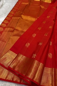 Bird Butta Banarasi Soft Silk Saree with Broad Gold Zari Border and Rich Pallu in Red and Wine  in Surat