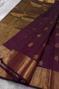 Bird Butta Banarasi Soft Silk Saree with Broad Gold Zari Border and Rich Pallu in Red and Wine  in Surat