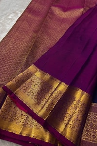Bird Butta Banarasi Soft Silk Saree with Broad Gold Zari Border and Rich Pallu in Red and Wine  in Surat