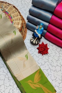Bird Motif Zari Butta Saree with Contrast Pallu in Seven Two-Tone Festive Colourways  in Surat