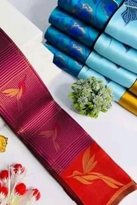 Bird Motif Zari Butta Saree with Contrast Pallu in Seven Two-Tone Festive Colourways  in Surat