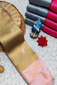 Bird Motif Zari Butta Saree with Contrast Pallu in Seven Two-Tone Festive Colourways  in Surat