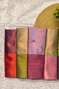 Bird Motif Zari Butta Saree with Contrast Pallu in Seven Two-Tone Festive Colourways  in Surat