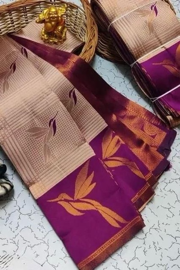 Bird Motif Zari Butta Saree with Contrast Pallu in Seven Two-Tone Festive Colourways  in Surat