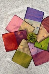Bird Motif Zari Butta Saree with Contrast Pallu in Seven Two-Tone Festive Colourways  in Surat