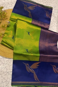 Bird Motif Zari Butta Saree with Contrast Pallu in Seven Two-Tone Festive Colourways  in Surat