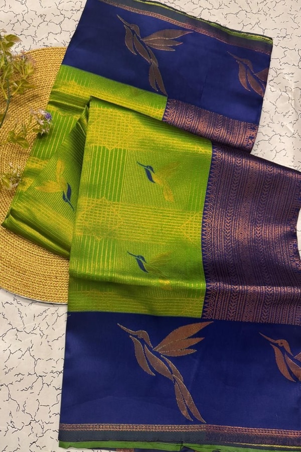 Bird Motif Zari Butta Saree with Contrast Pallu in Seven Two-Tone Festive Colourways  in Surat