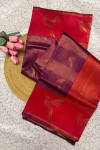 Bird Motif Zari Butta Saree with Contrast Pallu in Seven Two-Tone Festive Colourways  in Surat
