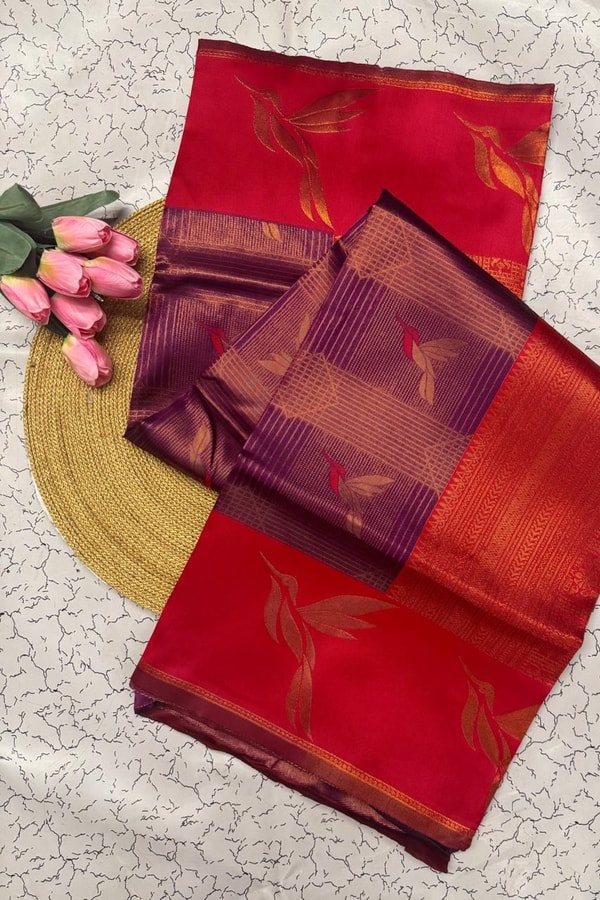 Bird Motif Zari Butta Saree with Contrast Pallu in Seven Two-Tone Festive Colourways  in Surat