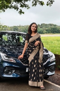 Black Banarasi Soft Silk Saree with Beige-Gold Zari Leaf Buttas and Wide Woven Border  in Surat