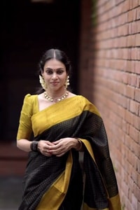 Black Banarasi Soft Silk Saree with Broad Mustard Yellow Border and Gold Zari Pallu  in Surat video 1