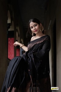Black Banarasi Soft Silk Saree with Copper Zari Floral Buttis and Geometric Copper Pallu  in Surat