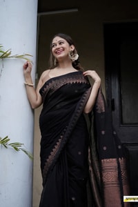Black Banarasi Soft Silk Saree with Copper Zari Floral Buttis and Geometric Copper Pallu  in Surat
