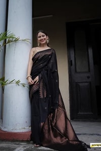Black Banarasi Soft Silk Saree with Copper Zari Floral Buttis and Geometric Copper Pallu  in Surat