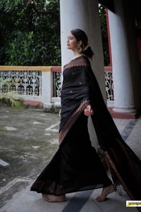 Black Banarasi Soft Silk Saree with Copper Zari Floral Buttis and Geometric Copper Pallu  in Surat