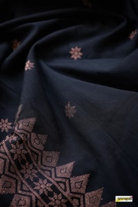Black Banarasi Soft Silk Saree with Copper Zari Floral Buttis and Geometric Copper Pallu  in Surat