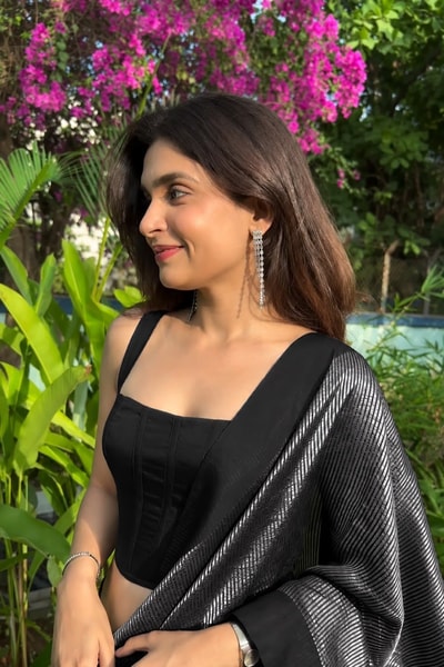 Black Banarasi Soft Silk Saree with Fine Silver Zari Stripes and Silver Woven Pallu in Surat