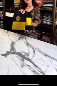 Black Banarasi Soft Silk Saree with Gold Zari Buttas and Broad Lemon Gold Border  in Surat