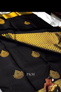 Black Banarasi Soft Silk Saree with Gold Zari Buttas and Broad Lemon Gold Border  in Surat